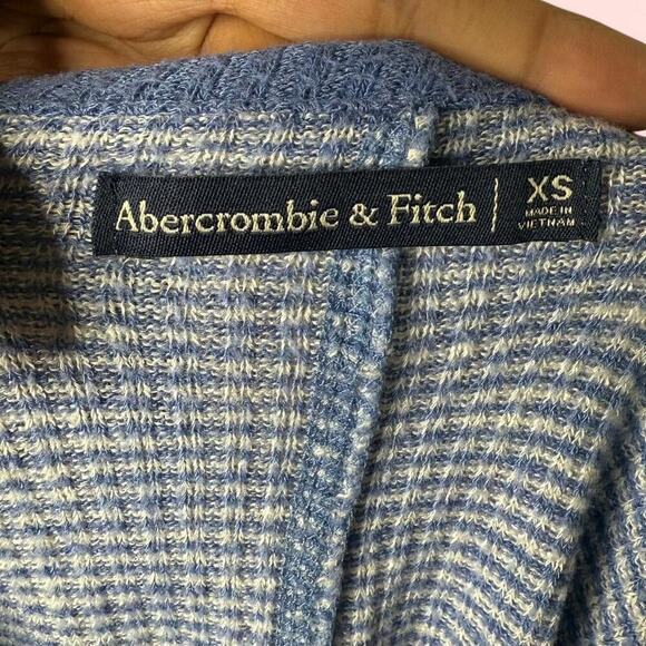 Abercrombie & Fitch XS Lettuce Hem Ribbed Baby Tee Crop Top – Blue Stripe Y2K - Picture 6 of 8